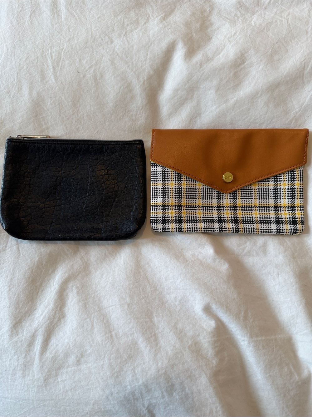 Plaid Envelope Clutch with Tan Flap & Black Croc Pouch